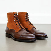 Handcrafted Brown Leather and Tan Suede Lace-up Ankle Boots for Men