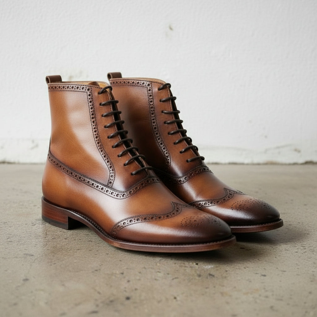 Men's Brown Handmade Lace-up Leather Ankle Boots