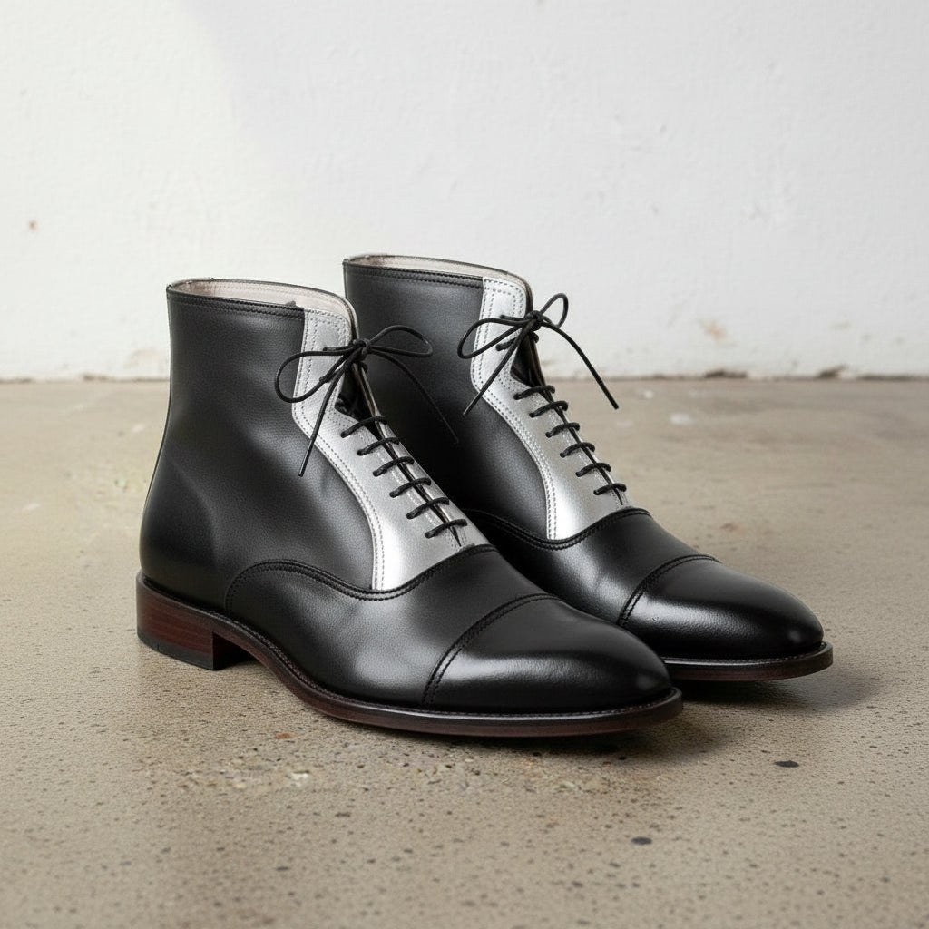 Handmade Men's Two Tone Cap Toe Lace Up Ankle Boots