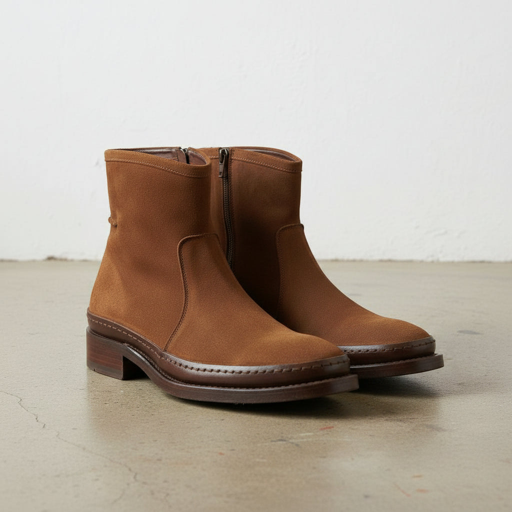 Handcrafted Men's Suede Ankle Boots with Zipper