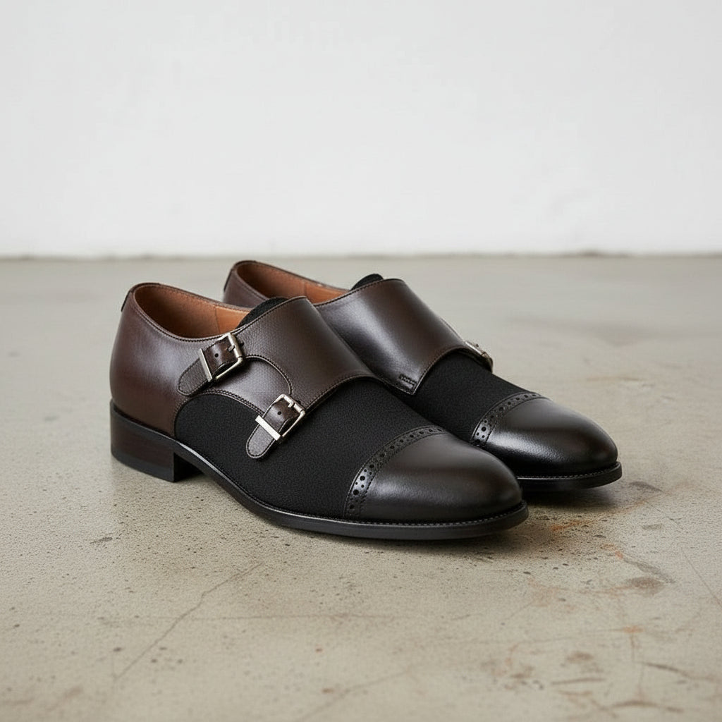 Handcrafted Black Suede & Leather Buckle Dress Shoes