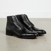 Handmade Men's Black Leather Ankle Brogue Dress Boots