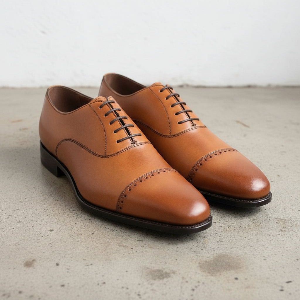 Men's Handmade Tan Leather Dress Shoes with Lace-up Closure