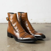 Handmade Men's Dark Tan Leather High Ankle Strap Boots