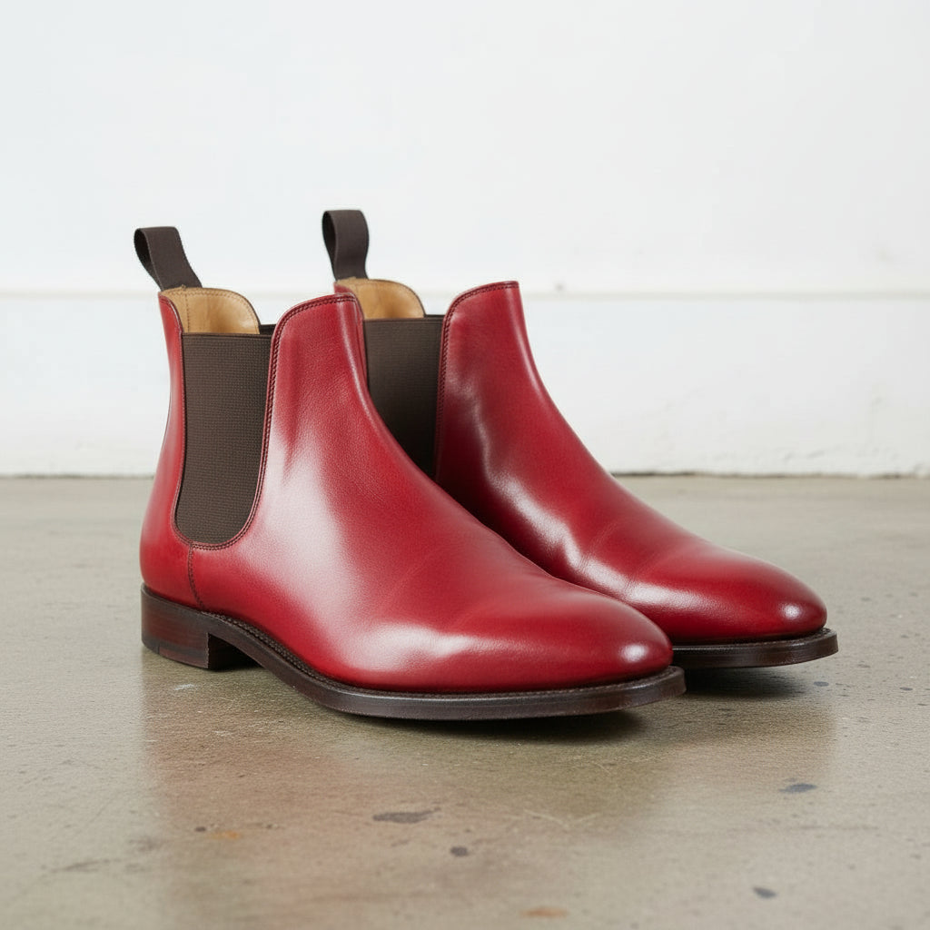 Handmade Men's Red Leather Chelsea Ankle Boots