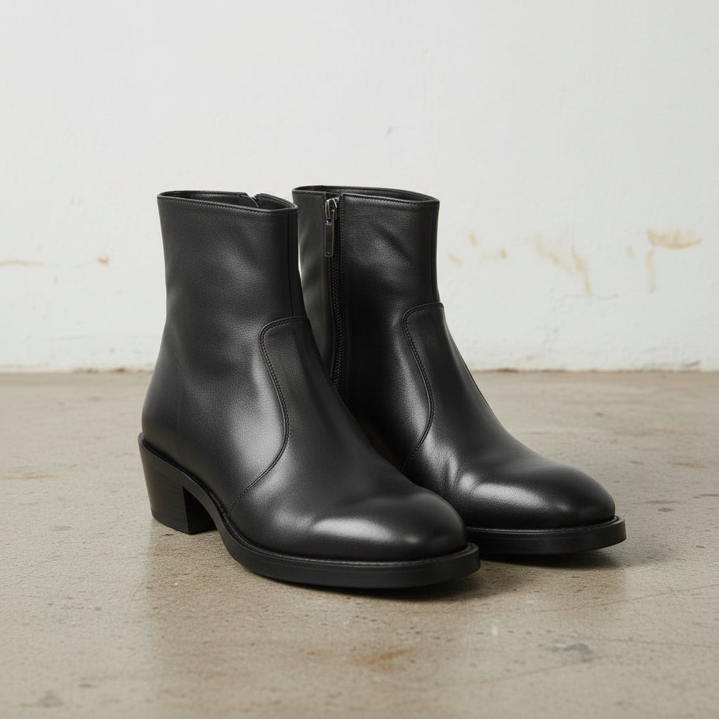 Handmade Men's Full-Grain Leather Zipper Ankle Boot