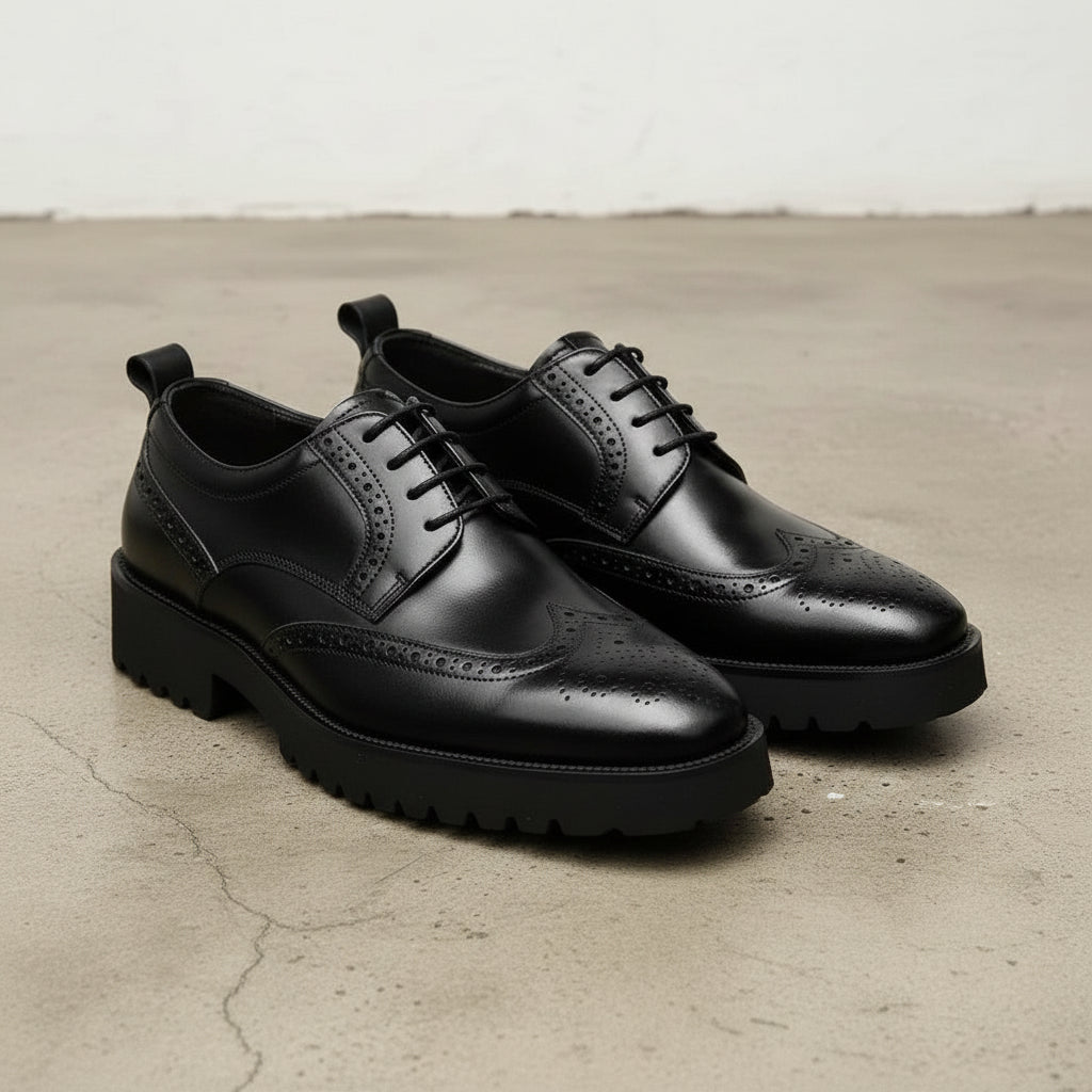 Men's Handcrafted Black Wingtip Brogue Shoes