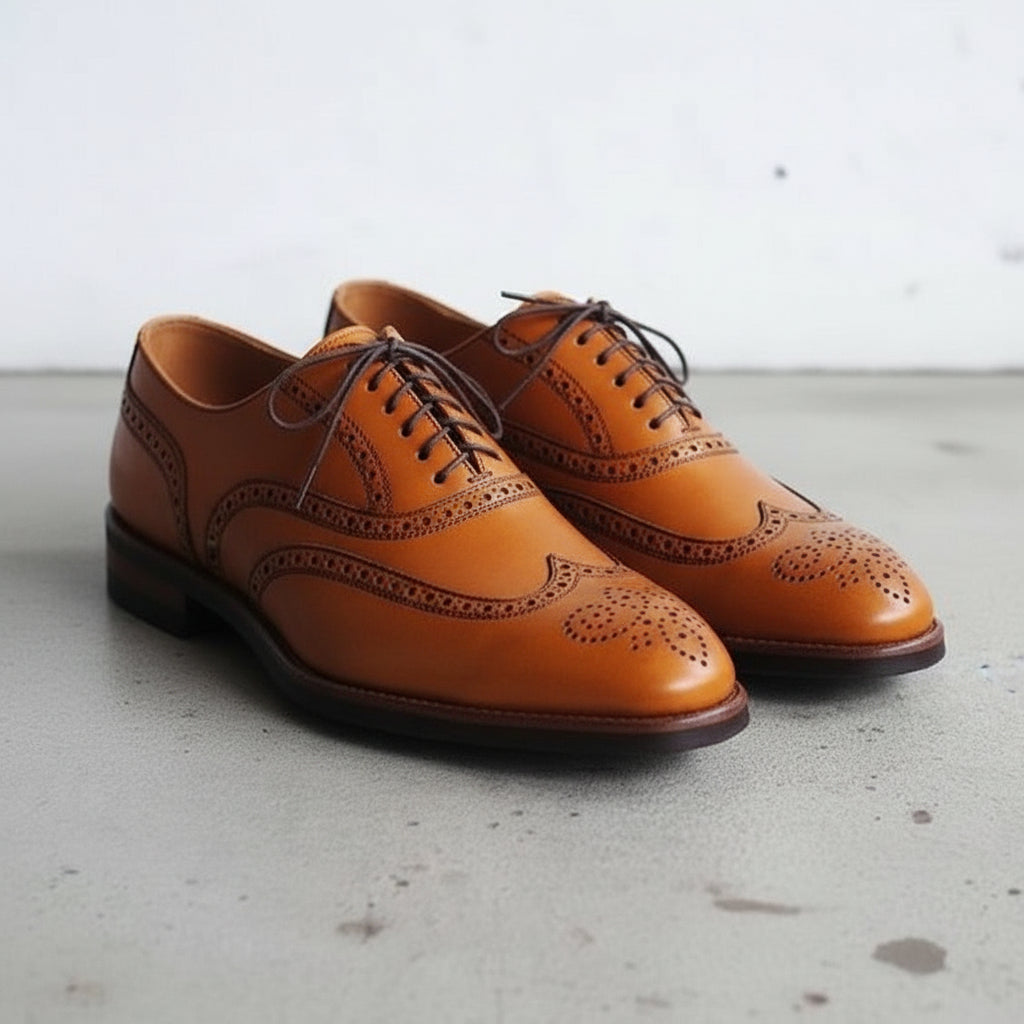 Handmade Tan Leather Wingtip Dress Shoes