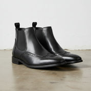 Handmade Men's Full Grain Leather Wingtip Chelsea Boots