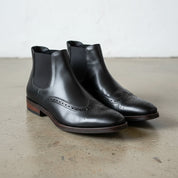 Handmade Men's Full Grain Leather Wingtip Chelsea Boots