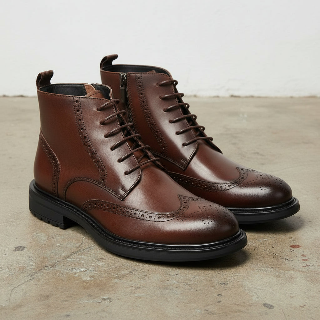 Handmade Premium Men's Cow Leather Brogue Boots