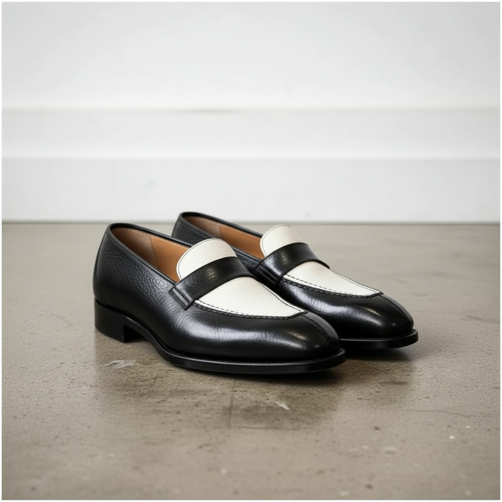 Handmade Men's Two Tone Leather Slip on Moccasins