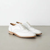 Handmade Men White Wing Tip Brogue Dress Shoes, Men White Party Shoes