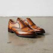 Men's Wingtip Dress Shoes, Handmade Tan Leather Oxford