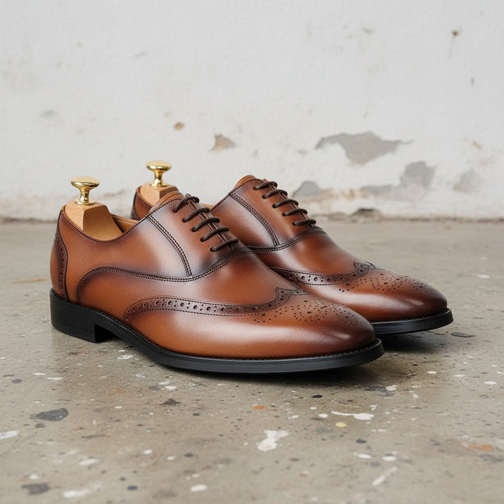 Men's Handmade Cow Leather Wingtip Brogues Dress Shoes