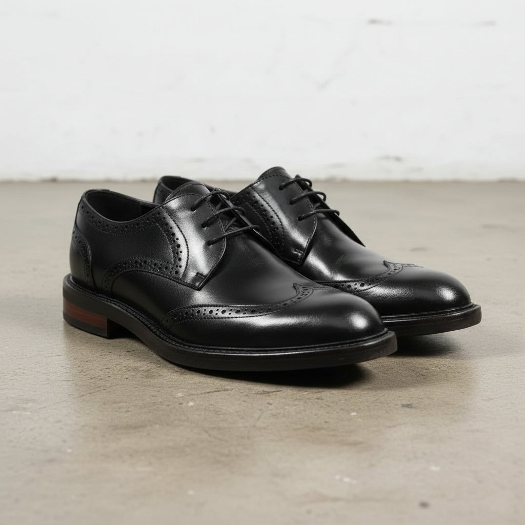 Handmade Men's Black & Brown Leather Wingtip Dress Shoes