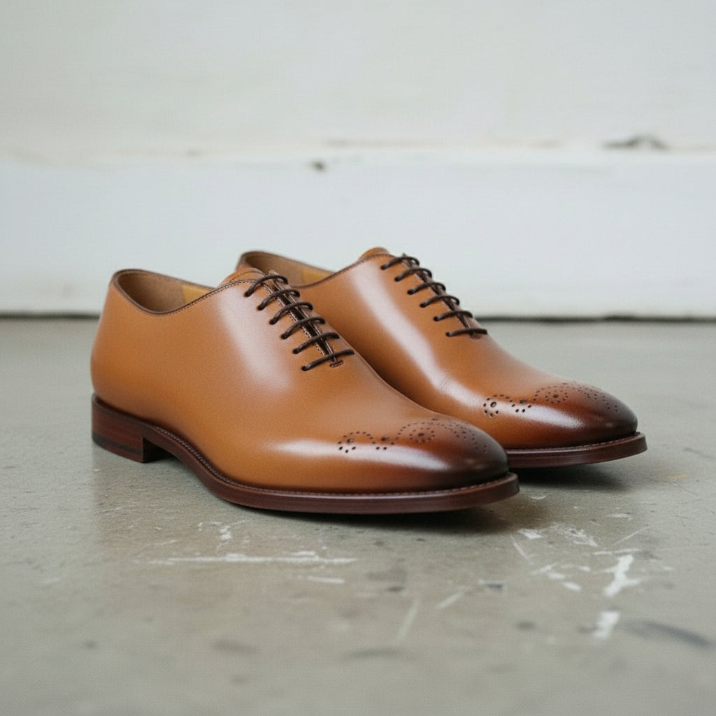 Men Tan Oxford Brogue Formal Dress Shoes, Tan Leather Formal Shoes