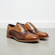 Men Handmade Brown and Tan Leather Dress Shoes, Men Oxford Shoes