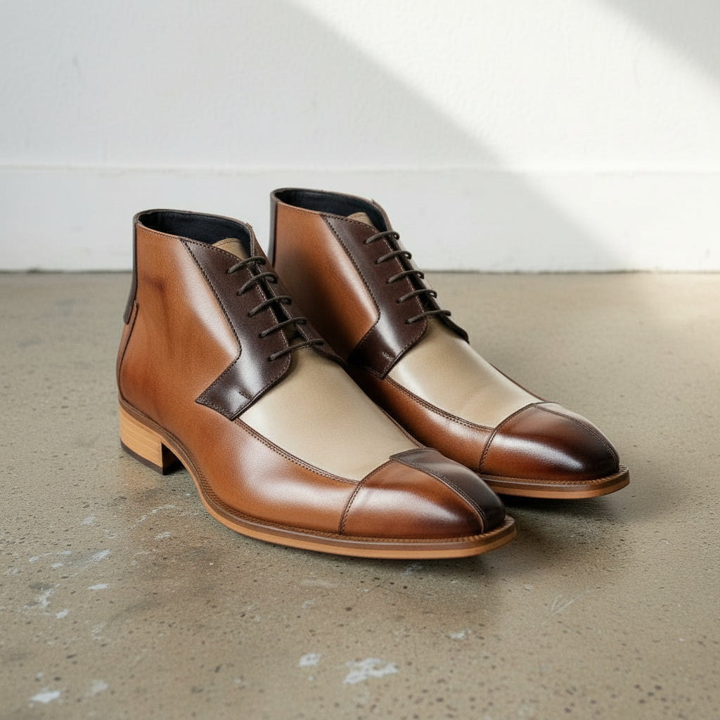 Handmade Men's Triple Tone Chukka Boots