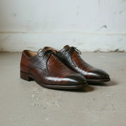 Brown Crocodile-Embossed Leather Derby Shoes — Brockett
