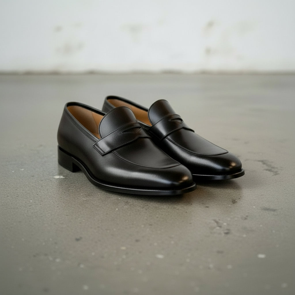 Men's Handmade Black Leather Slip-on Loafers