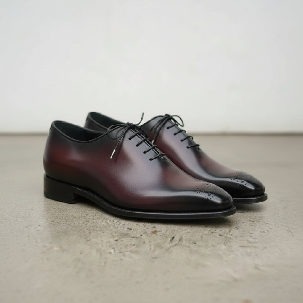 Handmade Men's Dark Burgundy Oxfords Dress Shoes, Burgundy Formal Shoes