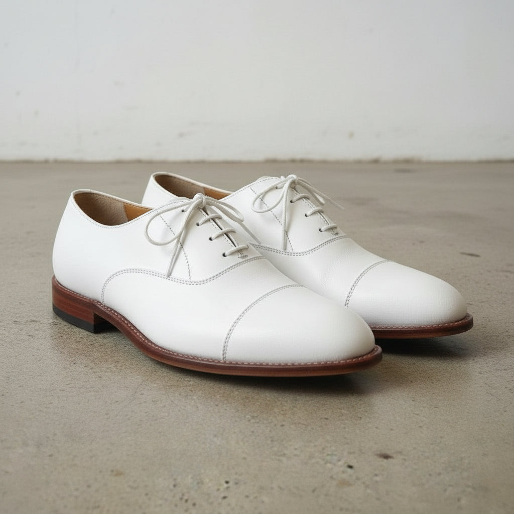 Handcrafted Men's White Leather Oxford Dress Shoes