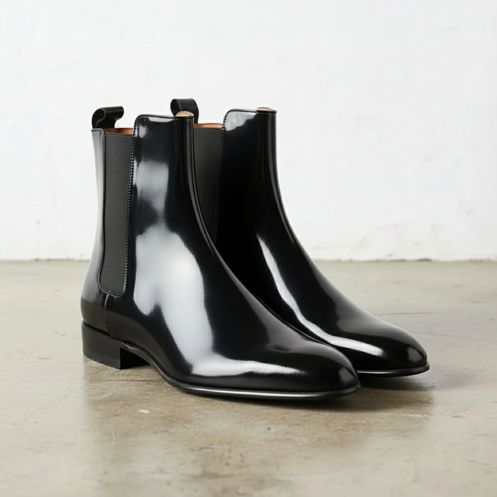 Men's Black Elastic Gore Slip-On Chelsea Boots