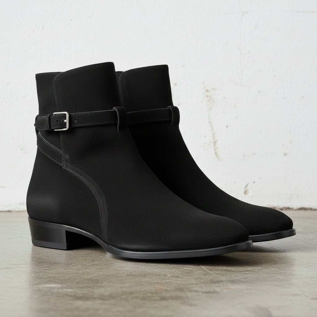 Handmade Mens Black Suede Leather Boots, Men Black Jodhpurs Leather Boot