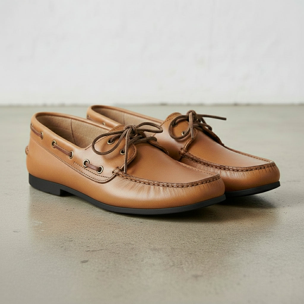 Men's Tan Apron-Toe Leather Boat Shoes — Lumsden