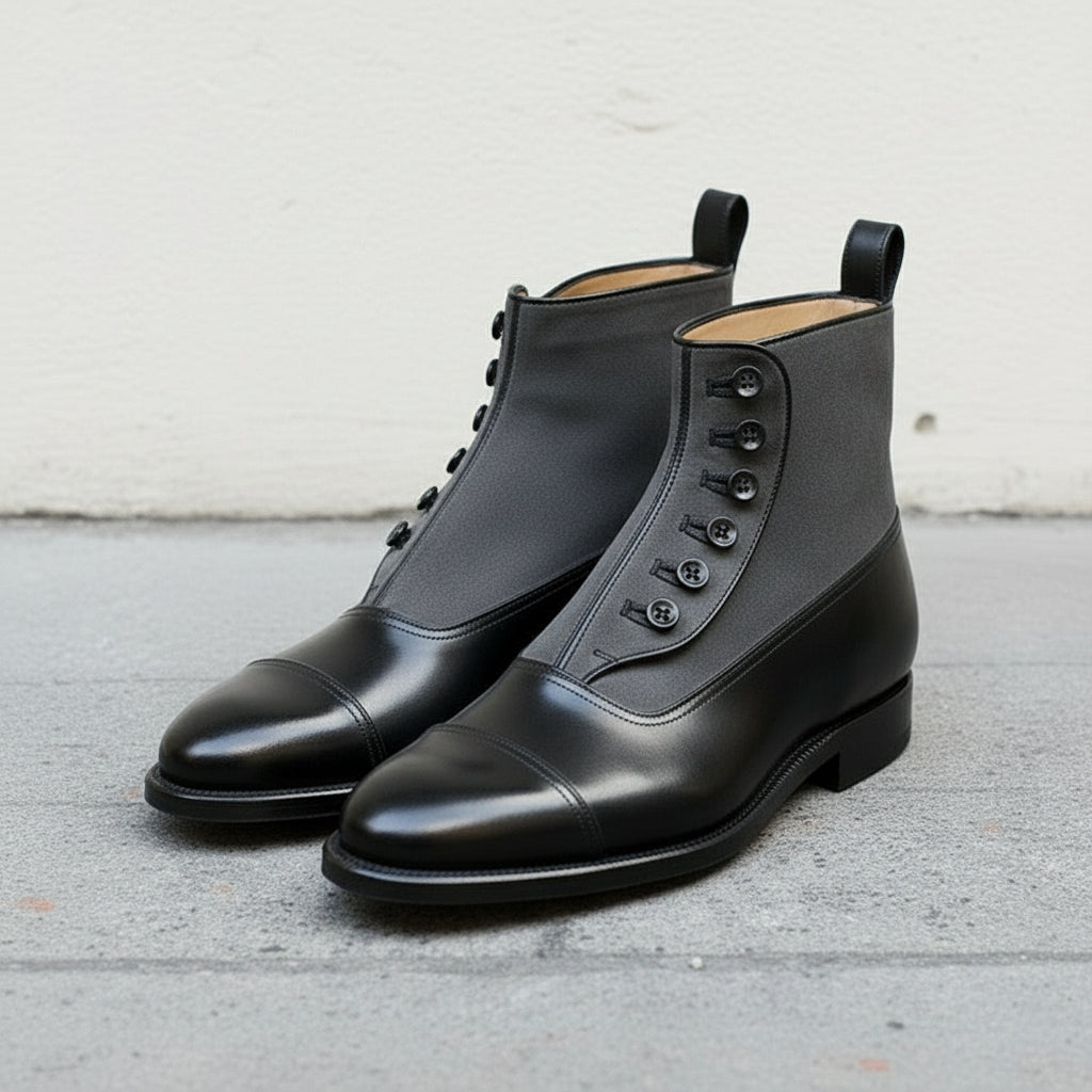Handmade Two-tone Black & Gray Ankle Boots