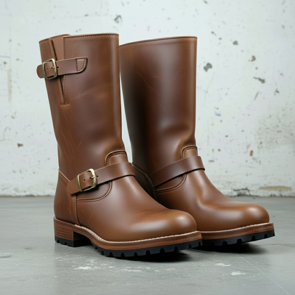 Handmade Mens Antique Brown Leather Biker Boots Men Leather Motorcycle Boot