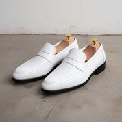 Men's White Handmade Full-Grain Leather Penny Loafers