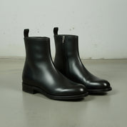 Men's Black Full-Grain Leather High Ankle Boots with Side Zippers