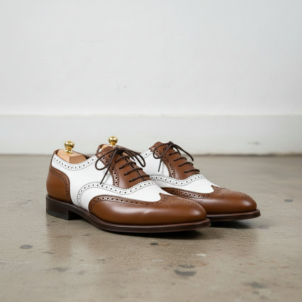 Men’s Brown Wingtip Spectator Shoes, Two-Tone Formal Dress Shoes