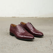 Men's Burgundy Cap-Toe Ostrich-Embossed Leather Oxfords