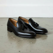 Men's Rich Black Tassel Loafer Handcrafted Calf Leather Dress Shoes