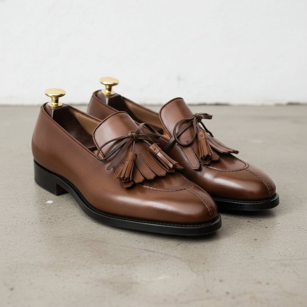 Men's Brown Fringe Leather Tassel Loafers