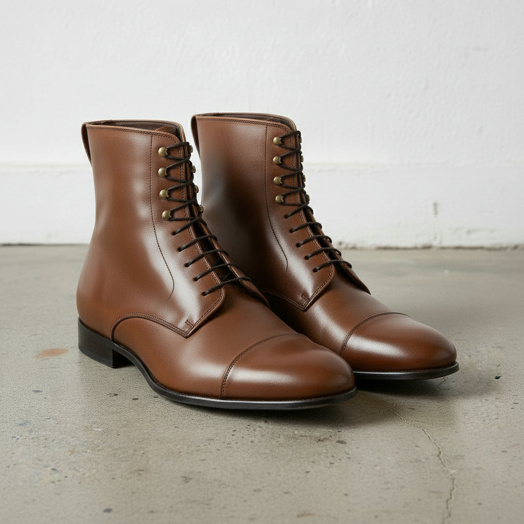 Handcrafted Men's Brown Leather Ankle Boots