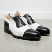 Handmade Mens Two Tone Formal Shoes, Black and White Spectator Shoes