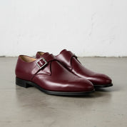 Men's Burgundy Plain-Toe Leather Monk Strap Shoes