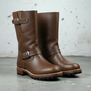 Men's Brown Buckle Leather Biker Boots