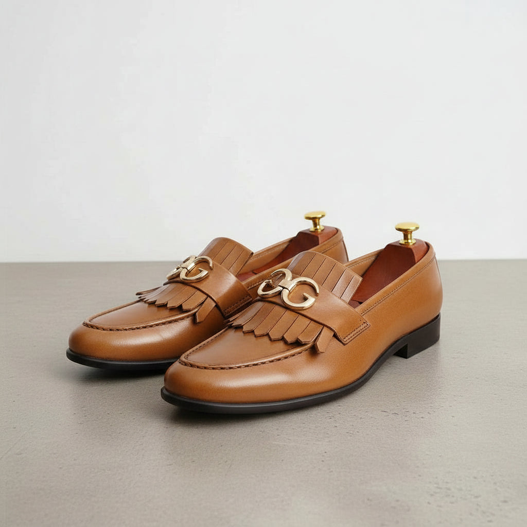 Tan Fringe Leather Moccasins