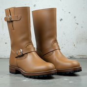 Men's Tan Buckle Leather Biker Boots
