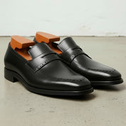 Men's Black Cap-Toe Leather Penny Loafers