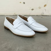 Men's White Pebbled Leather Penny Loafers