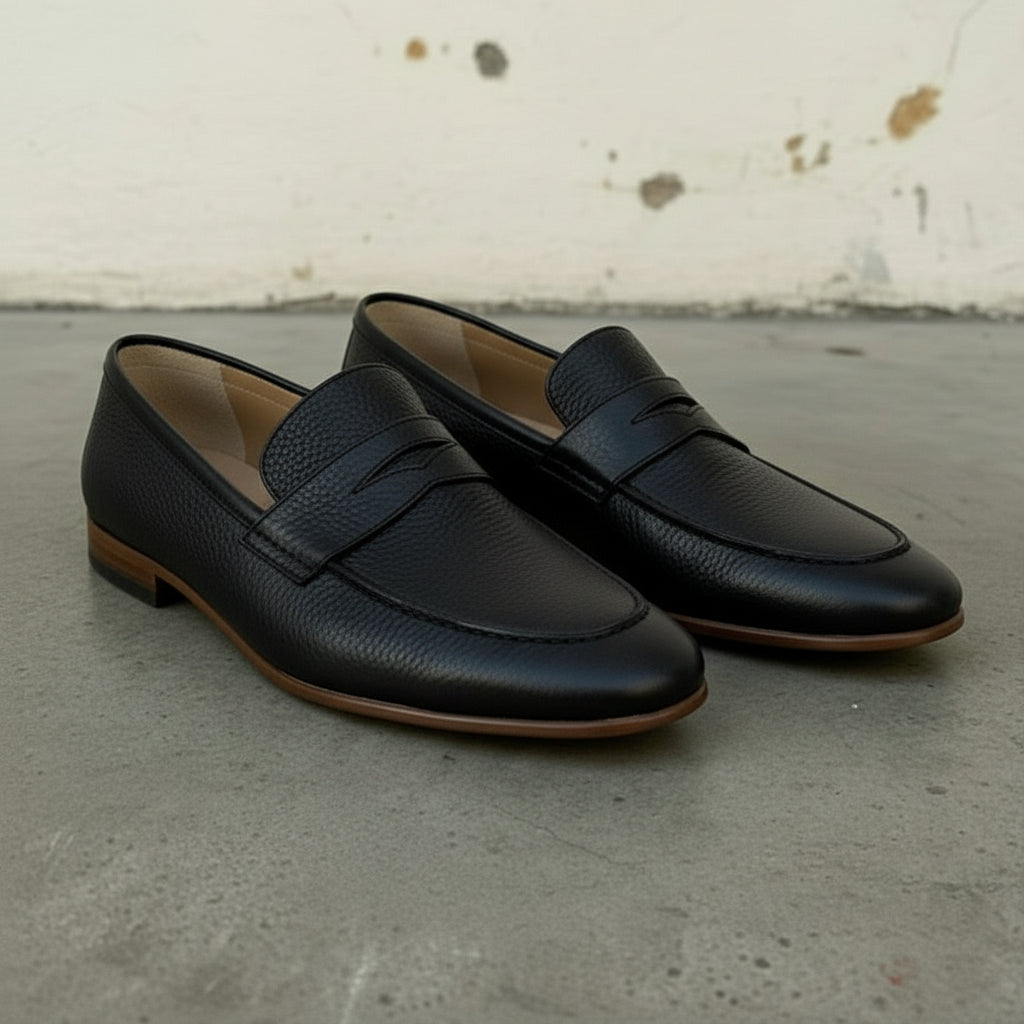 Handcrafted Men's Black Leather Moccasin Loafers