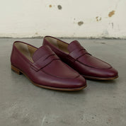 Handcrafted Men's Burgundy Leather Moccasin Loafers