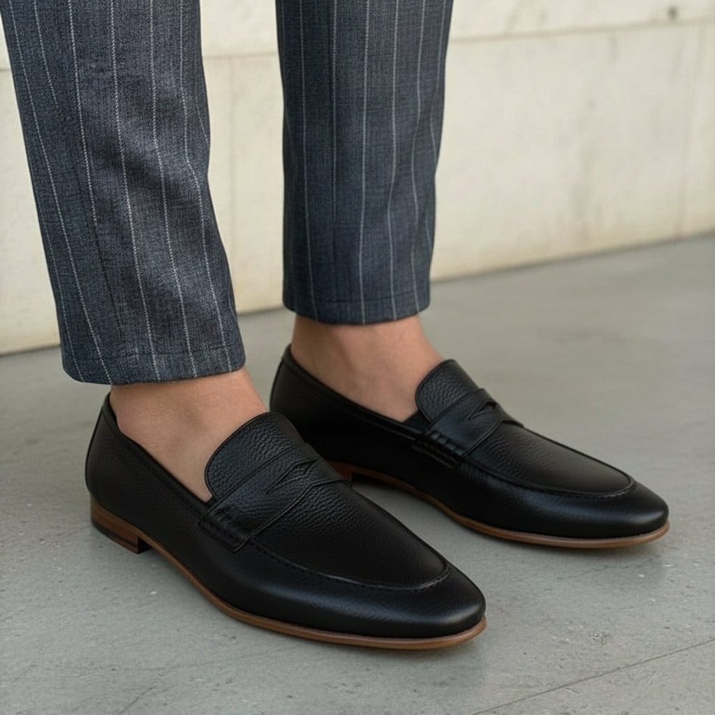 Handcrafted Men's Black Leather Moccasin Loafers