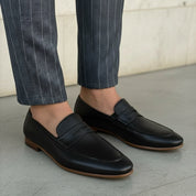 Handcrafted Men's Black Leather Moccasin Loafers